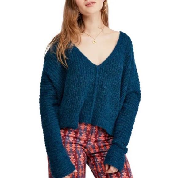 FREE PEOPLE Womens Alpaca Wool V-Neck Oversized Knit Crop Sweater Top Size XS - Picture 8 of 10